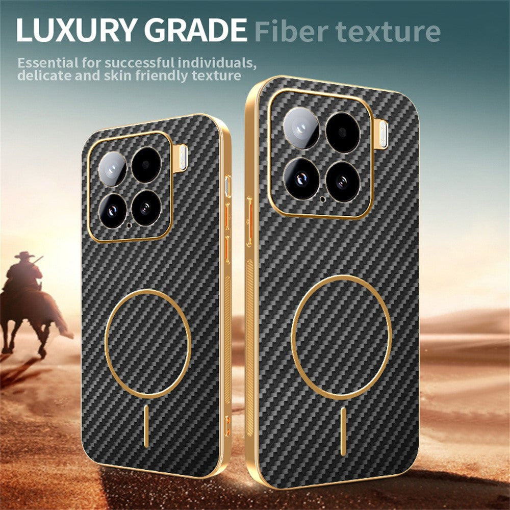 For-Xiaomi-15-Phone-Case-Carbon-Fiber-Textured-Electroplated-TPU-Back-Cover-Black