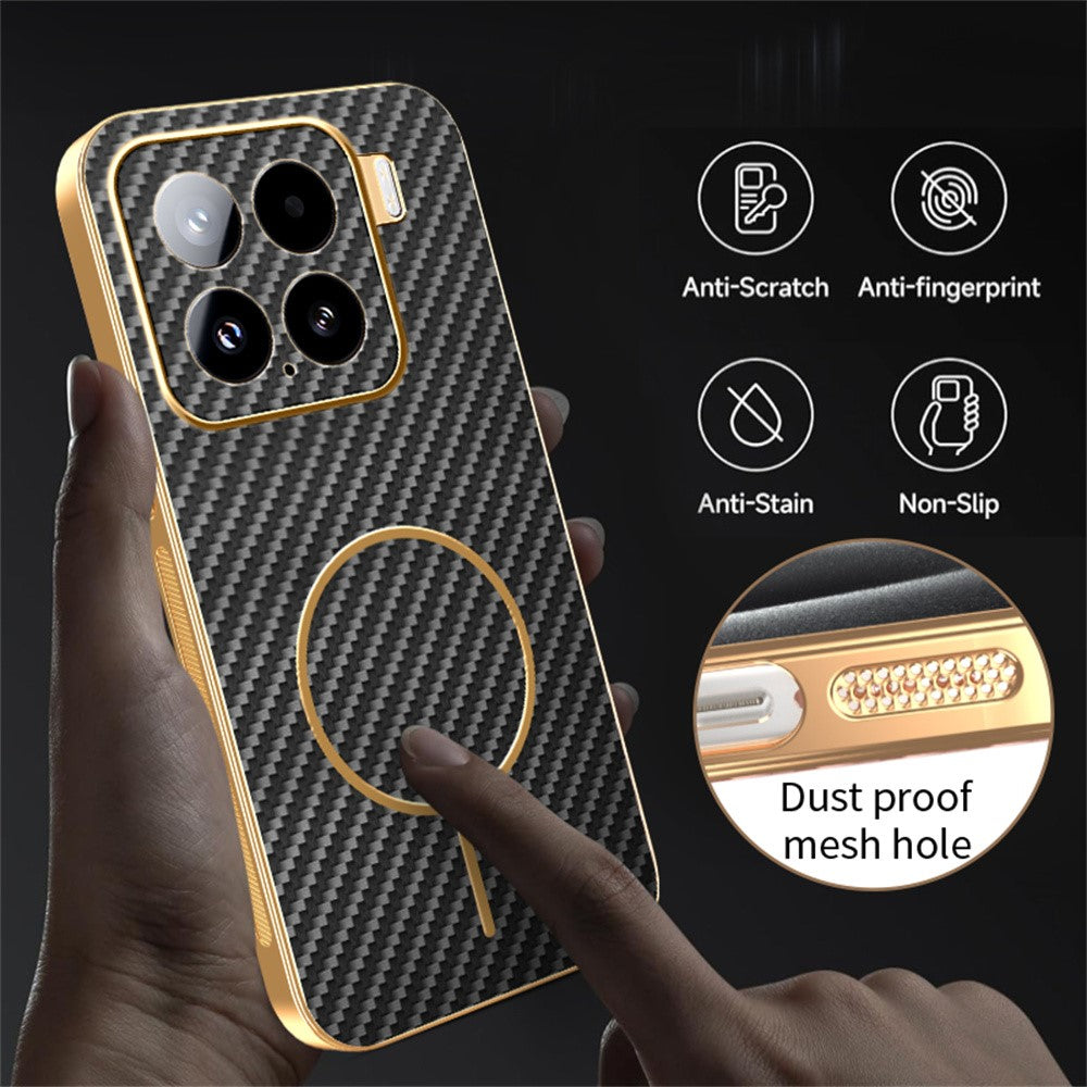 For-Xiaomi-15-Phone-Case-Carbon-Fiber-Textured-Electroplated-TPU-Back-Cover-Black