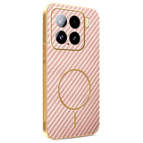 For-Xiaomi-15-Phone-Case-Carbon-Fiber-Textured-Electroplated-TPU-Back-Cover-Pink