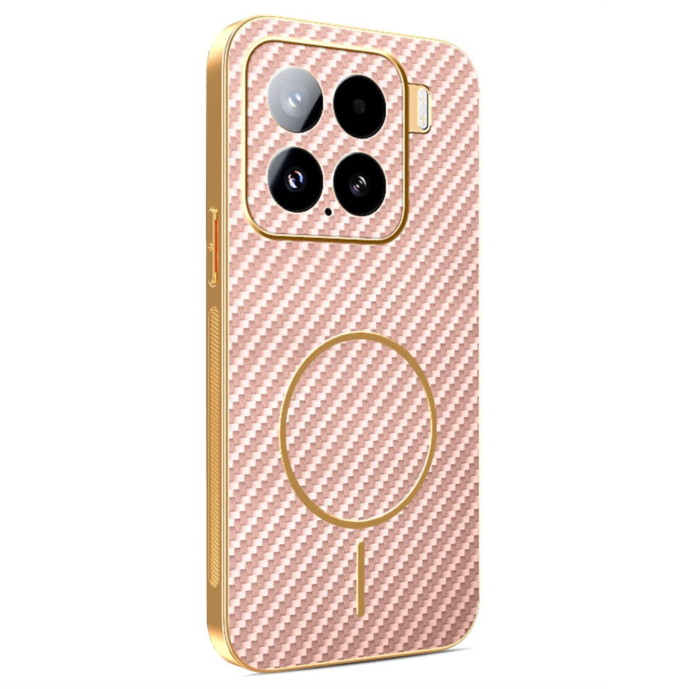 For-Xiaomi-15-Phone-Case-Carbon-Fiber-Textured-Electroplated-TPU-Back-Cover-Pink