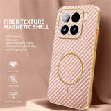 For-Xiaomi-15-Phone-Case-Carbon-Fiber-Textured-Electroplated-TPU-Back-Cover-Pink