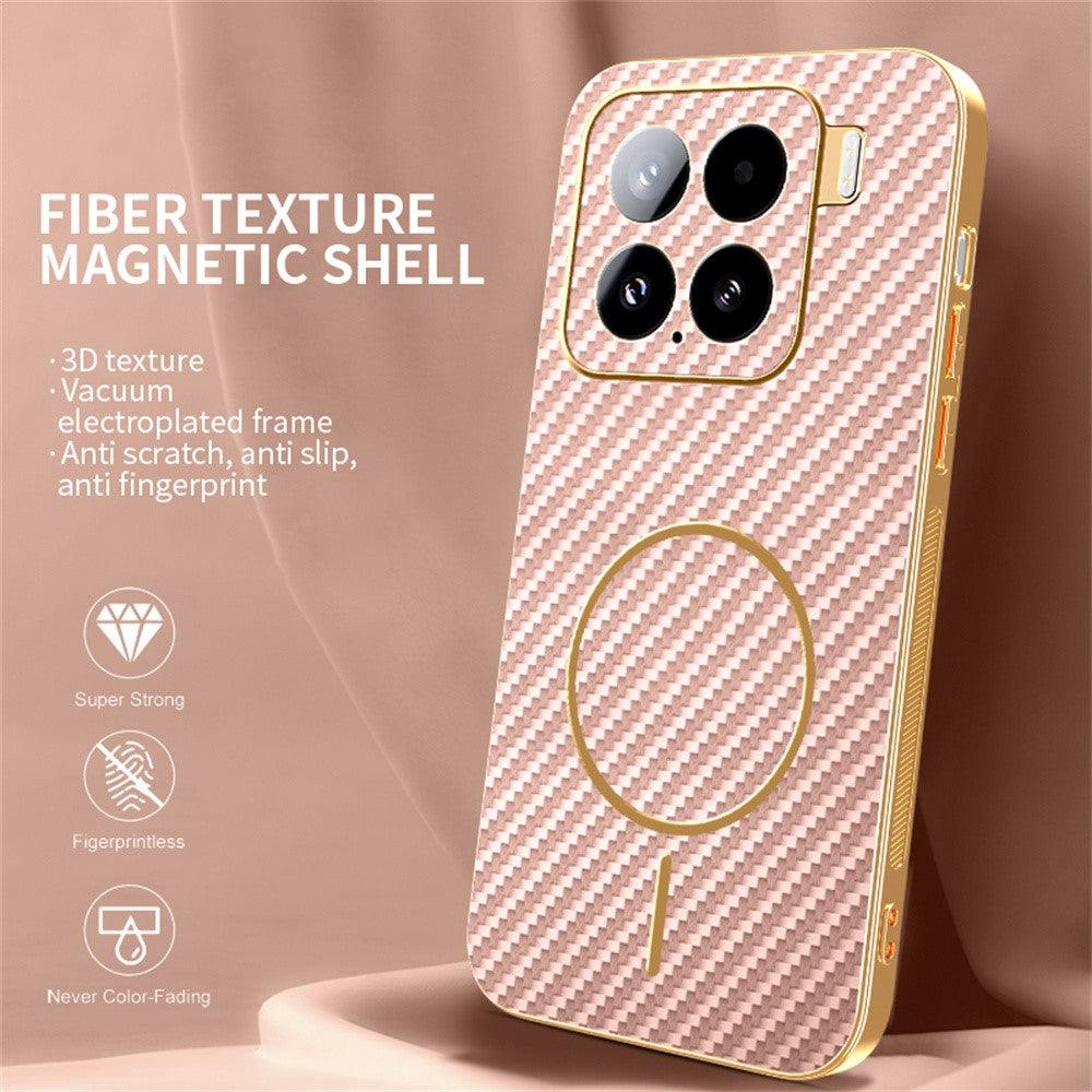 For-Xiaomi-15-Phone-Case-Carbon-Fiber-Textured-Electroplated-TPU-Back-Cover-Pink