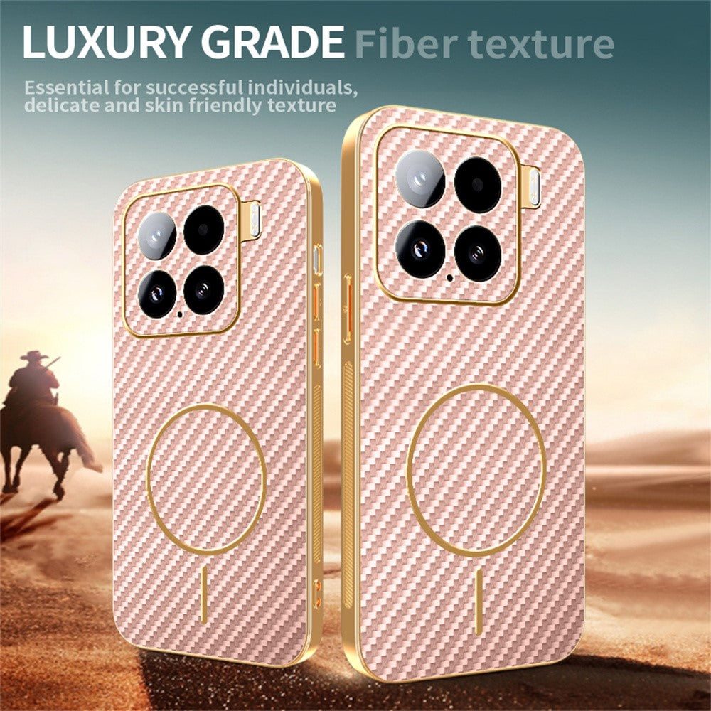 For-Xiaomi-15-Phone-Case-Carbon-Fiber-Textured-Electroplated-TPU-Back-Cover-Pink