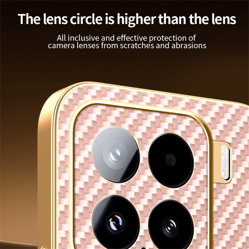 For-Xiaomi-15-Phone-Case-Carbon-Fiber-Textured-Electroplated-TPU-Back-Cover-Pink