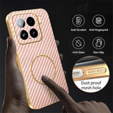 For-Xiaomi-15-Phone-Case-Carbon-Fiber-Textured-Electroplated-TPU-Back-Cover-Pink