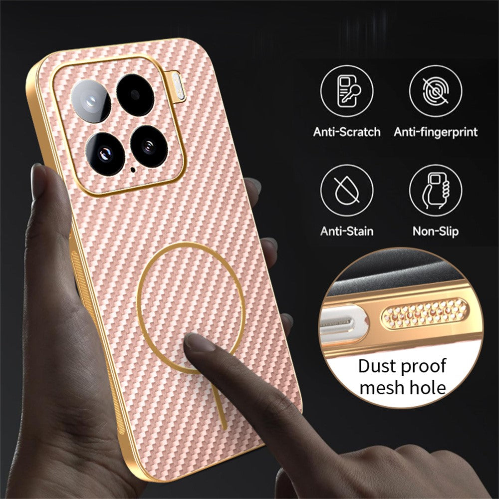 For-Xiaomi-15-Phone-Case-Carbon-Fiber-Textured-Electroplated-TPU-Back-Cover-Pink