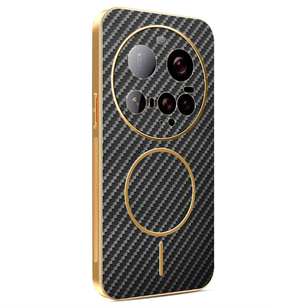 For-Xiaomi-15-Ultra-Phone-Case-Carbon-Fiber-Textured-Electroplated-TPU-Back-Cover-Black