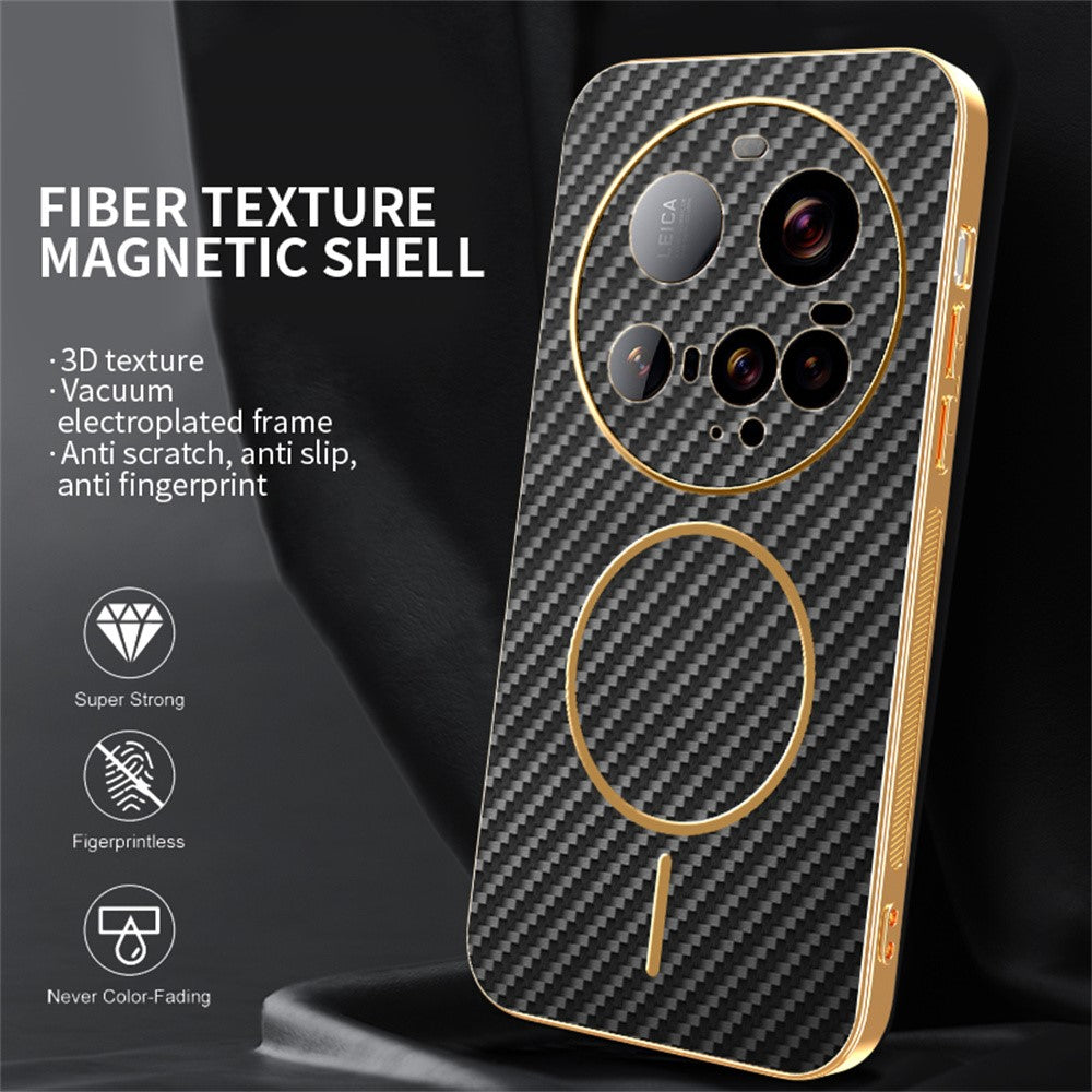 For-Xiaomi-15-Ultra-Phone-Case-Carbon-Fiber-Textured-Electroplated-TPU-Back-Cover-Black