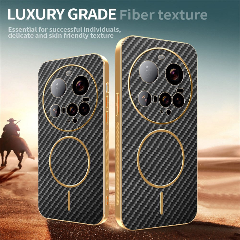 For-Xiaomi-15-Ultra-Phone-Case-Carbon-Fiber-Textured-Electroplated-TPU-Back-Cover-Black