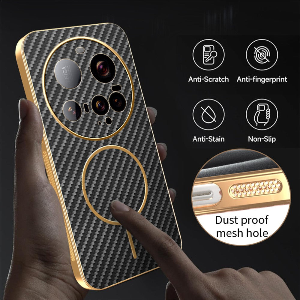 For-Xiaomi-15-Ultra-Phone-Case-Carbon-Fiber-Textured-Electroplated-TPU-Back-Cover-Black