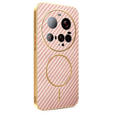 For-Xiaomi-15-Ultra-Phone-Case-Carbon-Fiber-Textured-Electroplated-TPU-Back-Cover-Pink