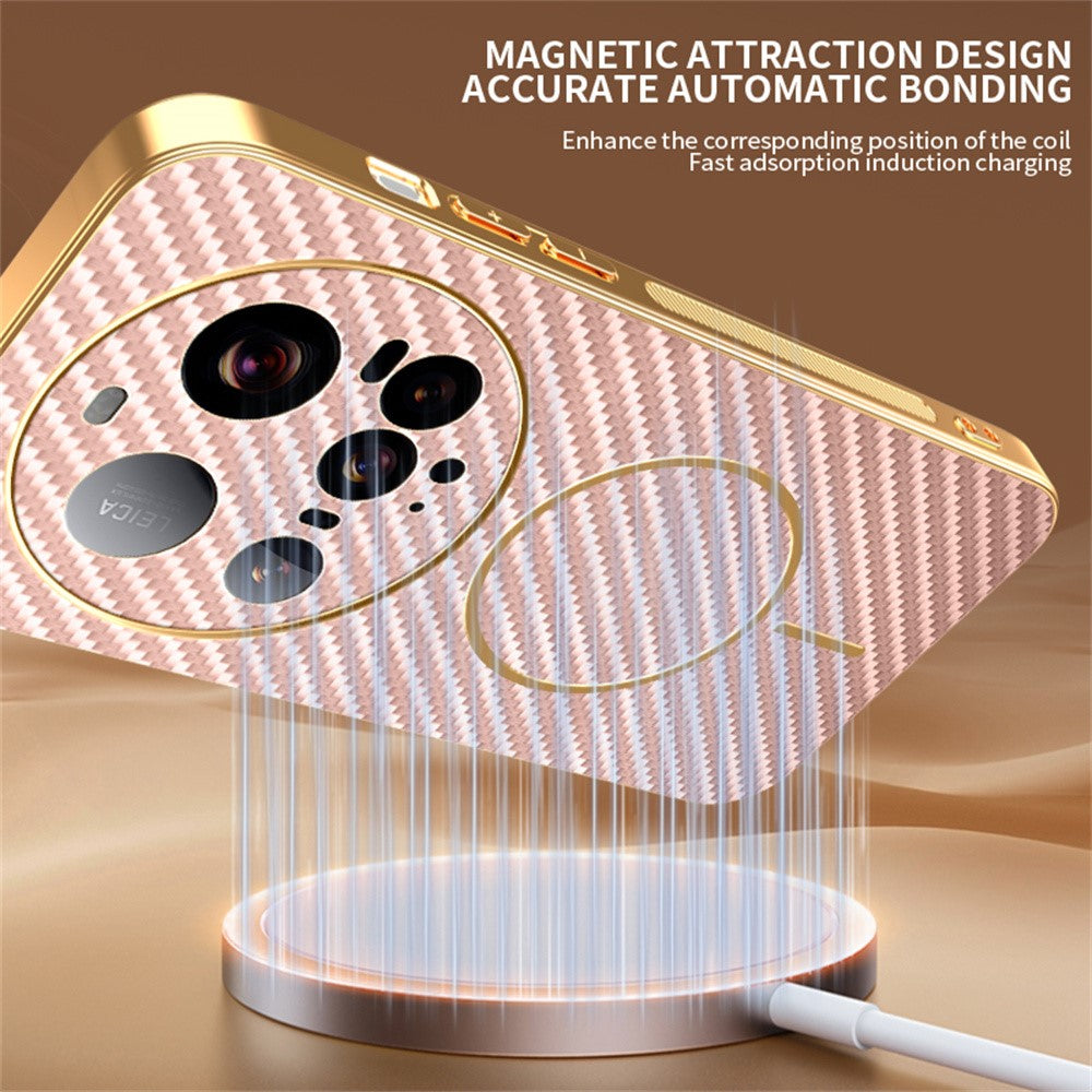 For-Xiaomi-15-Ultra-Phone-Case-Carbon-Fiber-Textured-Electroplated-TPU-Back-Cover-Pink