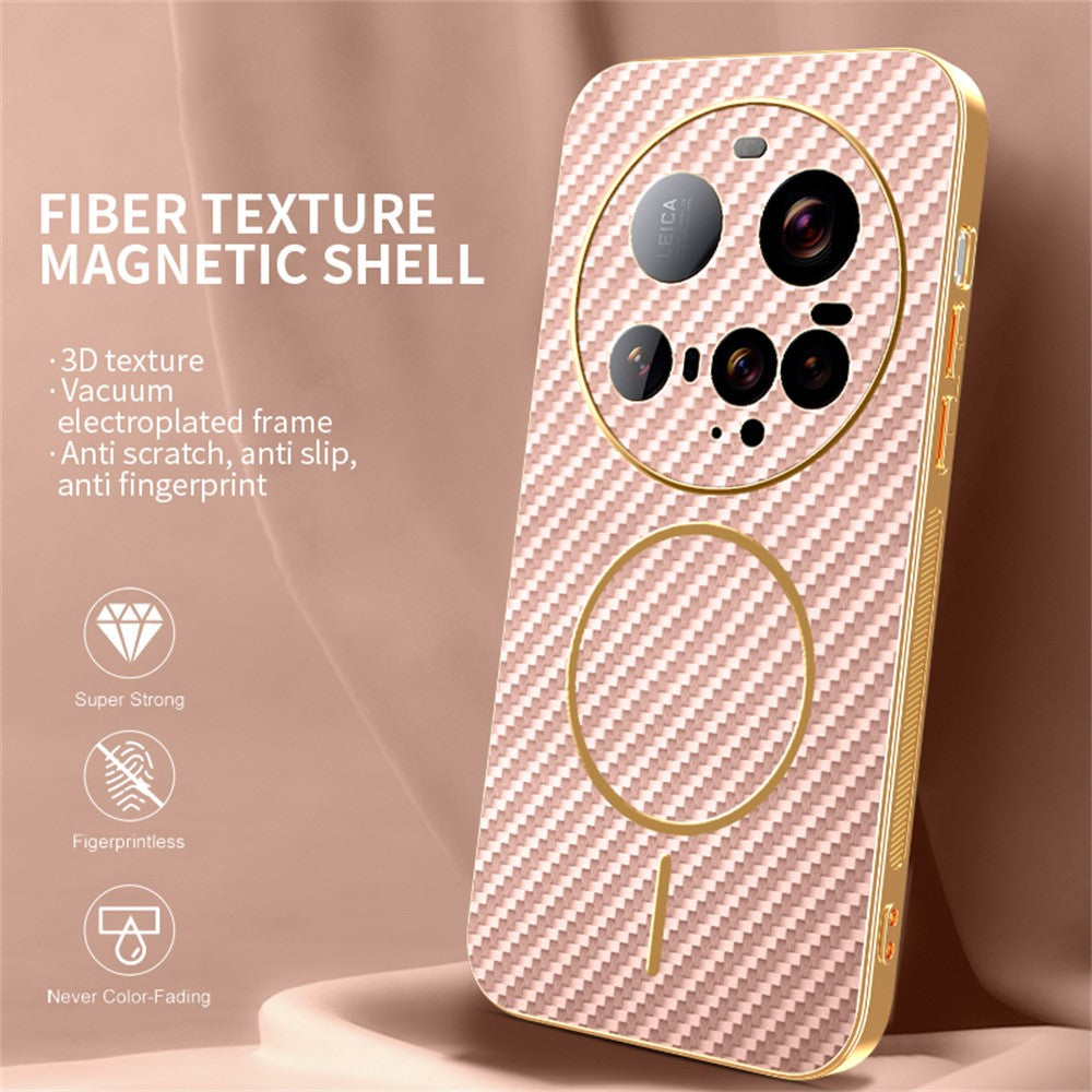 For-Xiaomi-15-Ultra-Phone-Case-Carbon-Fiber-Textured-Electroplated-TPU-Back-Cover-Pink