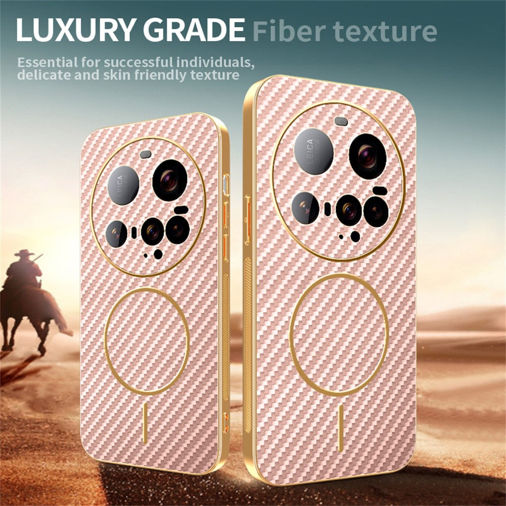 For-Xiaomi-15-Ultra-Phone-Case-Carbon-Fiber-Textured-Electroplated-TPU-Back-Cover-Pink