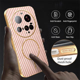 For-Xiaomi-15-Ultra-Phone-Case-Carbon-Fiber-Textured-Electroplated-TPU-Back-Cover-Pink