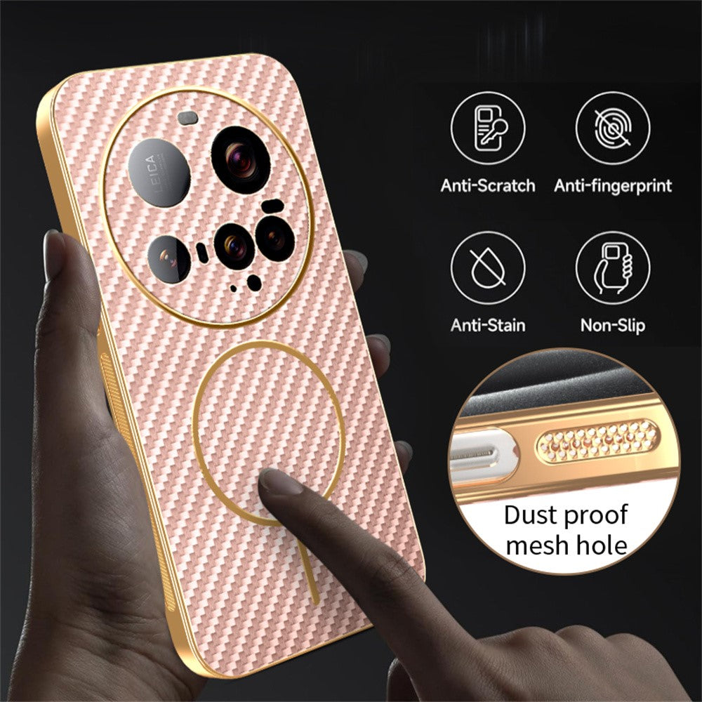 For-Xiaomi-15-Ultra-Phone-Case-Carbon-Fiber-Textured-Electroplated-TPU-Back-Cover-Pink