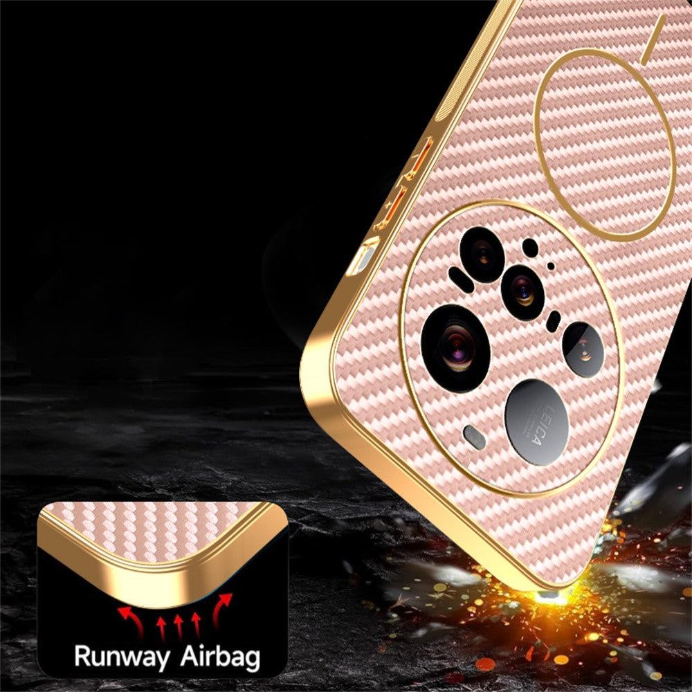 For-Xiaomi-15-Ultra-Phone-Case-Carbon-Fiber-Textured-Electroplated-TPU-Back-Cover-Pink