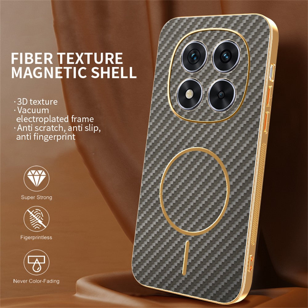 For-Xiaomi-Redmi-Note-14-Pro-4G-Phone-Case-Carbon-Fiber-Textured-Electroplated-TPU-Back-Cover-Coffee