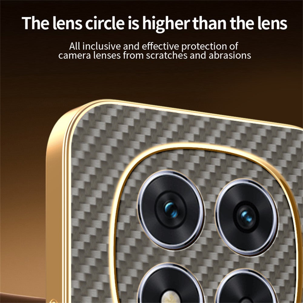 For-Xiaomi-Redmi-Note-14-Pro-4G-Phone-Case-Carbon-Fiber-Textured-Electroplated-TPU-Back-Cover-Coffee