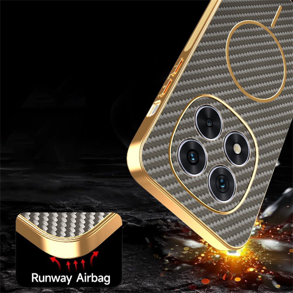 For-Xiaomi-Redmi-Note-14-Pro-4G-Phone-Case-Carbon-Fiber-Textured-Electroplated-TPU-Back-Cover-Coffee