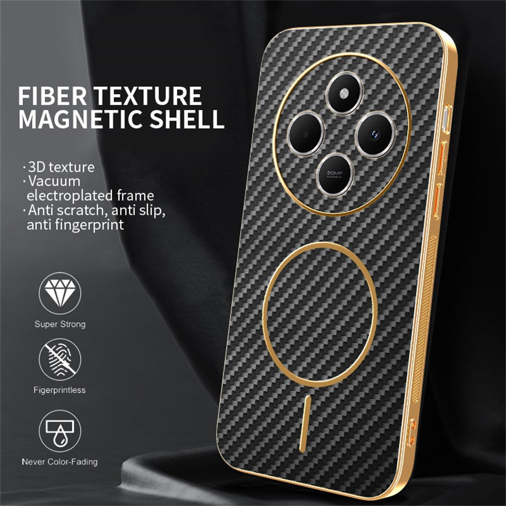 Phone-Case-For-Xiaomi-Redmi-14C-4G-/-14R-5G-/-A4-5G-/-Poco-C75-4G-Carbon-Fiber-Textured-Electroplated-TPU-Back-Cover-Black