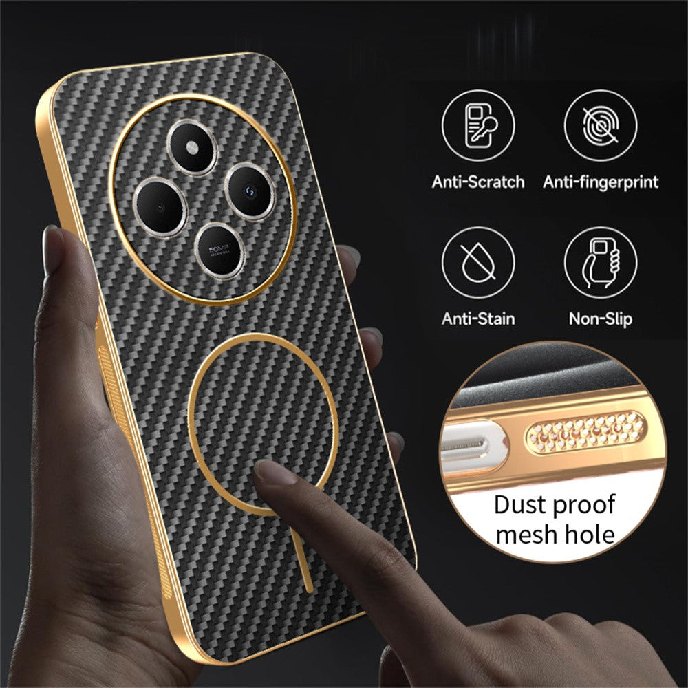Phone-Case-For-Xiaomi-Redmi-14C-4G-/-14R-5G-/-A4-5G-/-Poco-C75-4G-Carbon-Fiber-Textured-Electroplated-TPU-Back-Cover-Black