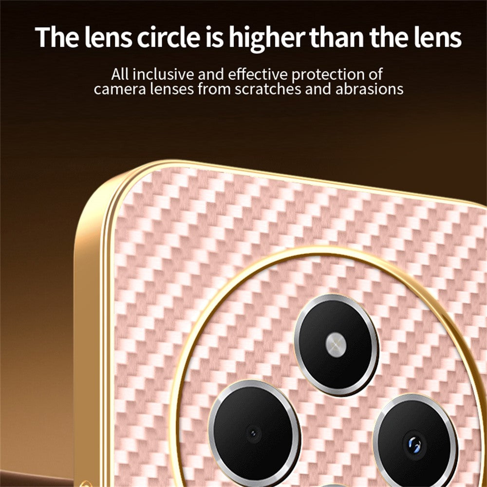 Phone-Case-For-Xiaomi-Redmi-14C-4G-/-14R-5G-/-A4-5G-/-Poco-C75-4G-Carbon-Fiber-Textured-Electroplated-TPU-Back-Cover-Pink