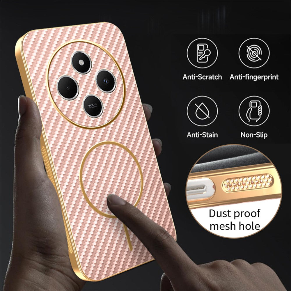 Phone-Case-For-Xiaomi-Redmi-14C-4G-/-14R-5G-/-A4-5G-/-Poco-C75-4G-Carbon-Fiber-Textured-Electroplated-TPU-Back-Cover-Pink