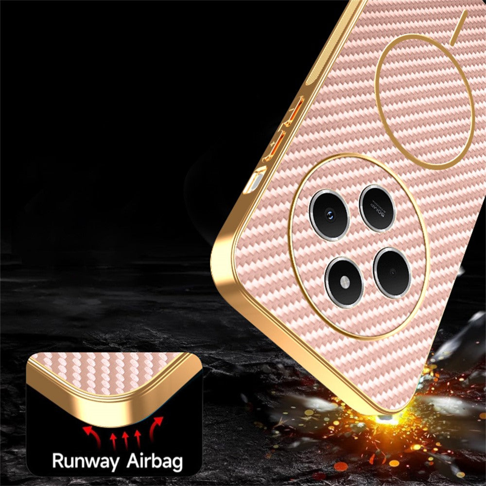 Phone-Case-For-Xiaomi-Redmi-14C-4G-/-14R-5G-/-A4-5G-/-Poco-C75-4G-Carbon-Fiber-Textured-Electroplated-TPU-Back-Cover-Pink