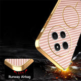 Phone-Case-For-Xiaomi-Redmi-14C-4G-/-14R-5G-/-A4-5G-/-Poco-C75-4G-Carbon-Fiber-Textured-Electroplated-TPU-Back-Cover-Pink