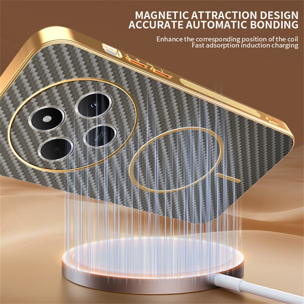 Phone-Case-For-Xiaomi-Redmi-14C-4G-/-14R-5G-/-A4-5G-/-Poco-C75-4G-Carbon-Fiber-Textured-Electroplated-TPU-Back-Cover-Coffee