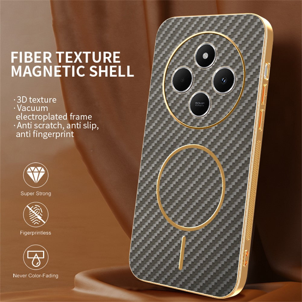 Phone-Case-For-Xiaomi-Redmi-14C-4G-/-14R-5G-/-A4-5G-/-Poco-C75-4G-Carbon-Fiber-Textured-Electroplated-TPU-Back-Cover-Coffee
