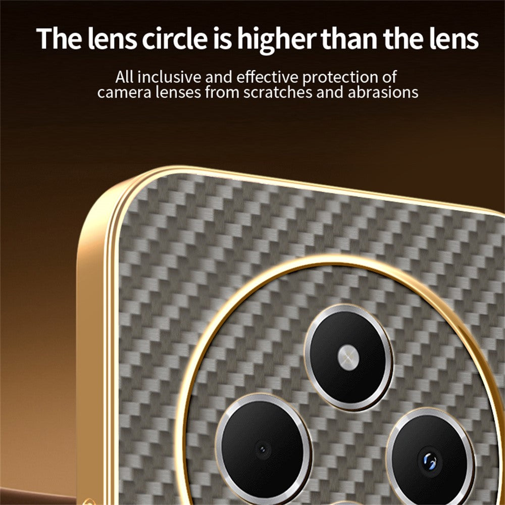 Phone-Case-For-Xiaomi-Redmi-14C-4G-/-14R-5G-/-A4-5G-/-Poco-C75-4G-Carbon-Fiber-Textured-Electroplated-TPU-Back-Cover-Coffee