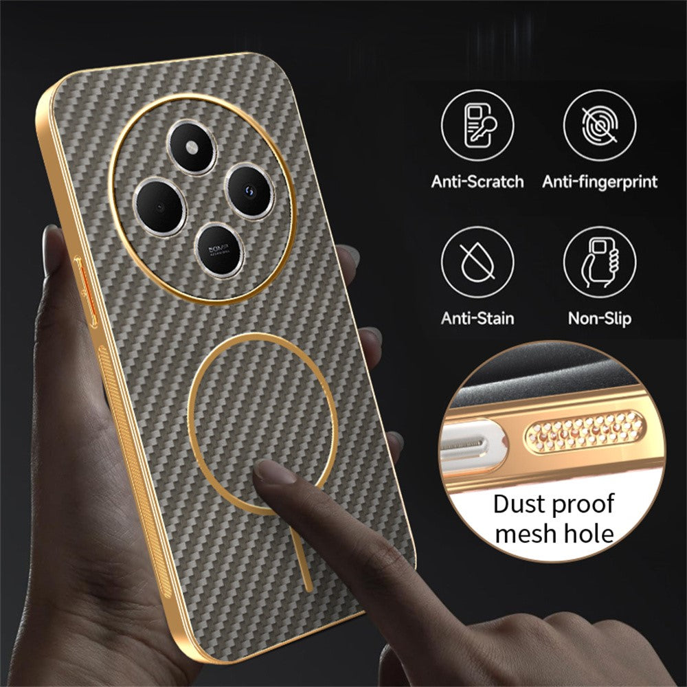 Phone-Case-For-Xiaomi-Redmi-14C-4G-/-14R-5G-/-A4-5G-/-Poco-C75-4G-Carbon-Fiber-Textured-Electroplated-TPU-Back-Cover-Coffee