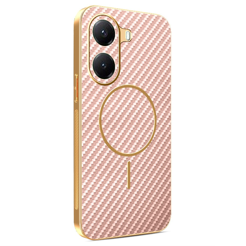 For-Xiaomi-Poco-X7-Pro-5G-/-Redmi-Turbo-4-5G-Phone-Case-Carbon-Fiber-Textured-Electroplated-TPU-Back-Cover-Pink
