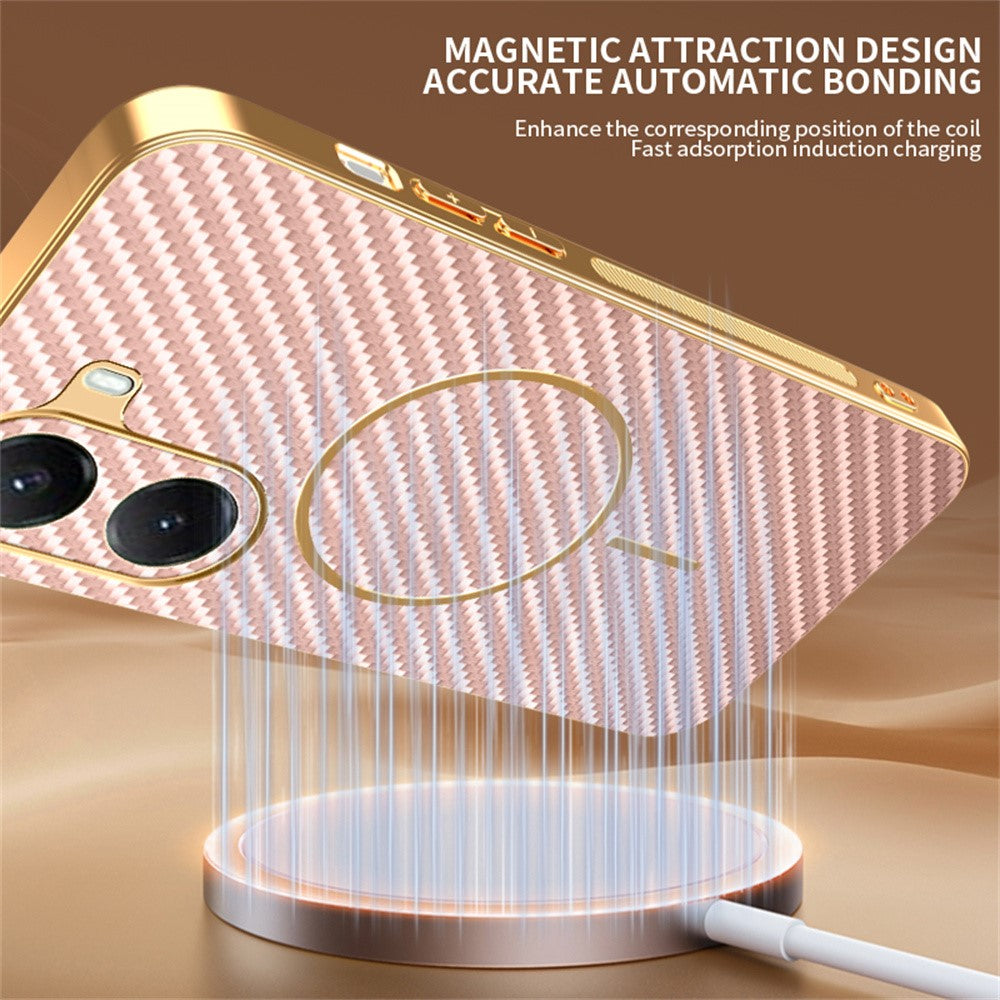 For-Xiaomi-Poco-X7-Pro-5G-/-Redmi-Turbo-4-5G-Phone-Case-Carbon-Fiber-Textured-Electroplated-TPU-Back-Cover-Pink