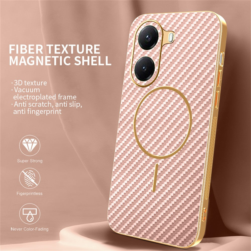 For-Xiaomi-Poco-X7-Pro-5G-/-Redmi-Turbo-4-5G-Phone-Case-Carbon-Fiber-Textured-Electroplated-TPU-Back-Cover-Pink