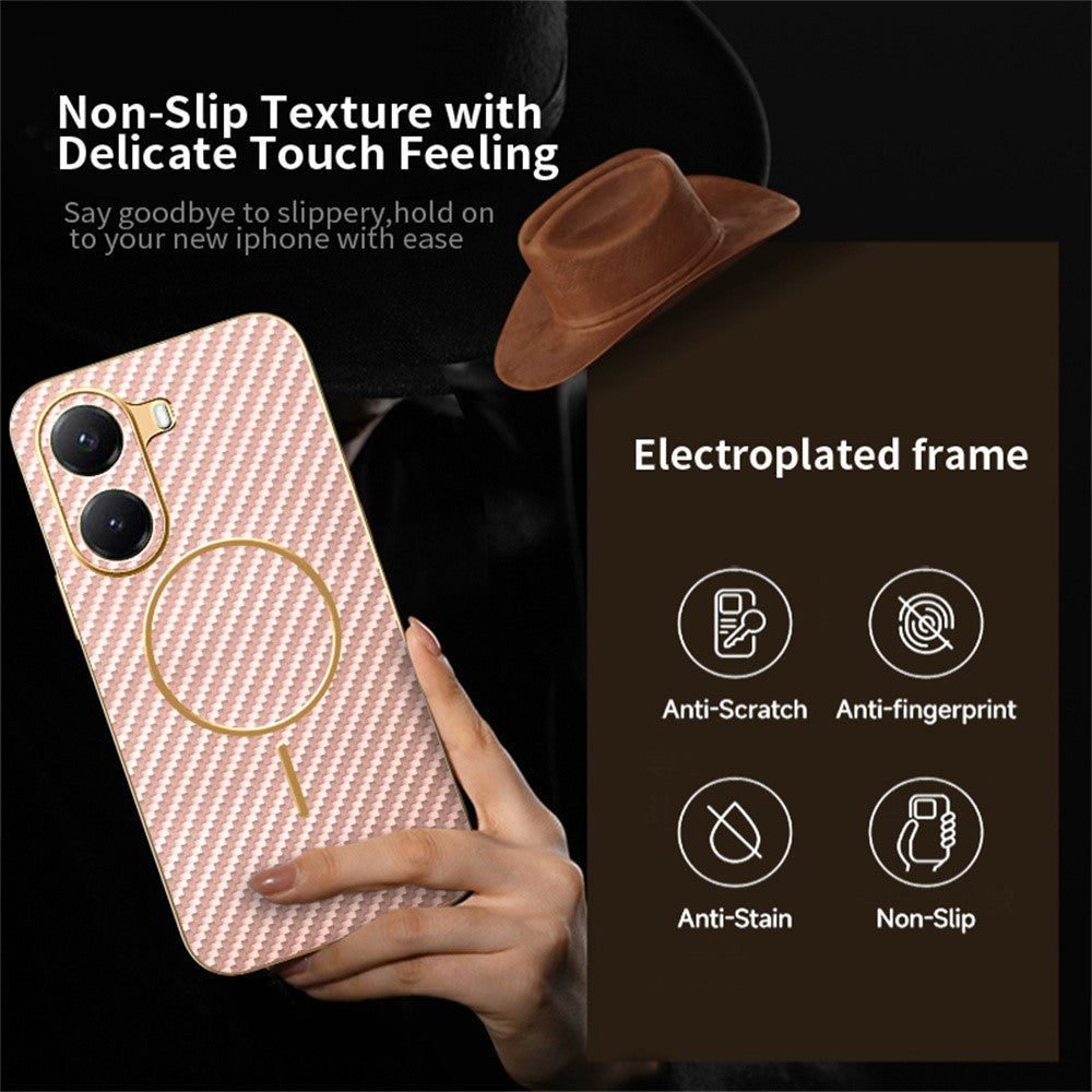 For-Xiaomi-Poco-X7-Pro-5G-/-Redmi-Turbo-4-5G-Phone-Case-Carbon-Fiber-Textured-Electroplated-TPU-Back-Cover-Pink