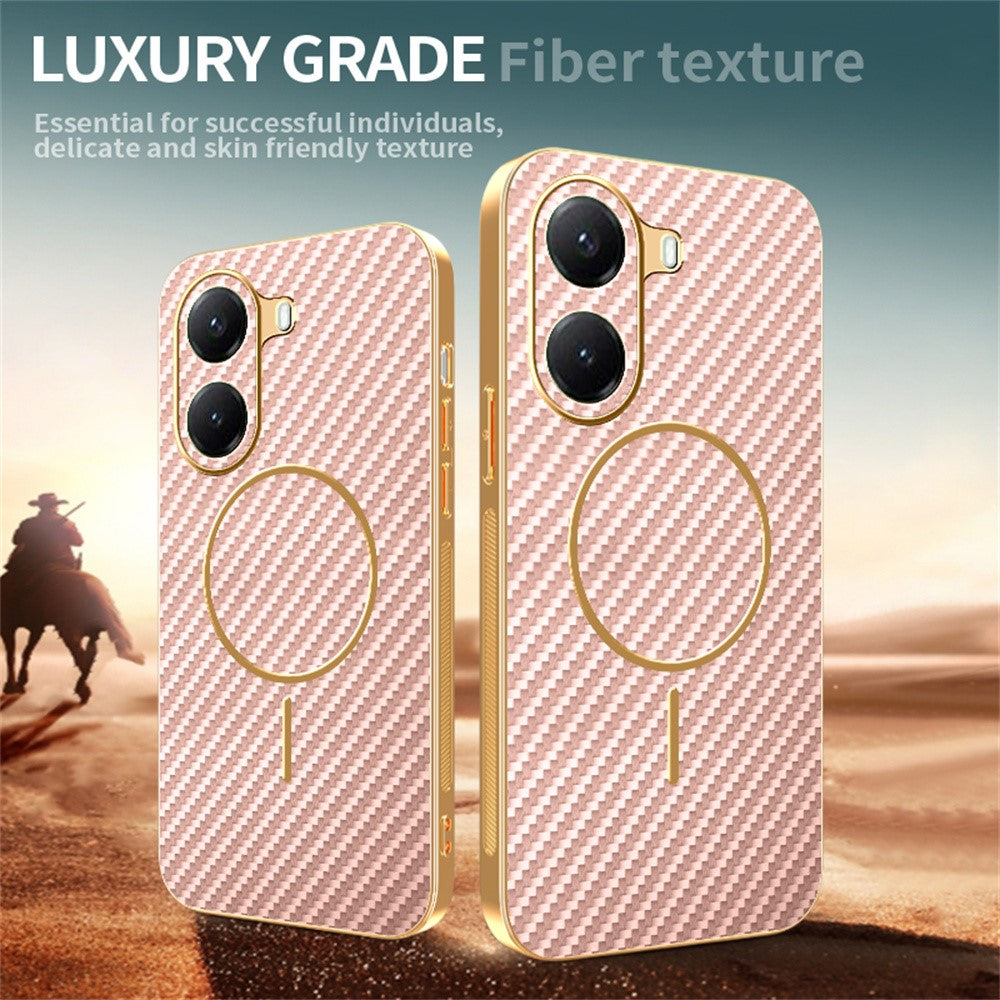For-Xiaomi-Poco-X7-Pro-5G-/-Redmi-Turbo-4-5G-Phone-Case-Carbon-Fiber-Textured-Electroplated-TPU-Back-Cover-Pink