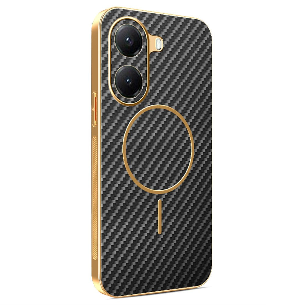 For-Xiaomi-Poco-X7-Pro-5G-/-Redmi-Turbo-4-5G-Phone-Case-Carbon-Fiber-Textured-Electroplated-TPU-Back-Cover-Black