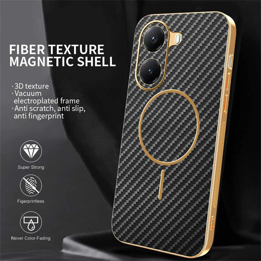 For-Xiaomi-Poco-X7-Pro-5G-/-Redmi-Turbo-4-5G-Phone-Case-Carbon-Fiber-Textured-Electroplated-TPU-Back-Cover-Black