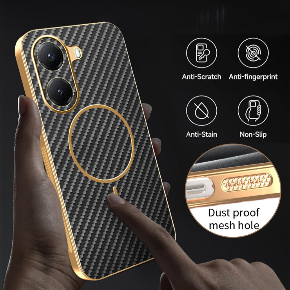 For-Xiaomi-Poco-X7-Pro-5G-/-Redmi-Turbo-4-5G-Phone-Case-Carbon-Fiber-Textured-Electroplated-TPU-Back-Cover-Black