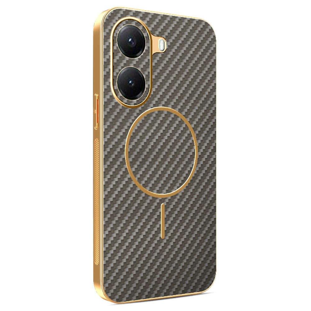 For-Xiaomi-Poco-X7-Pro-5G-/-Redmi-Turbo-4-5G-Phone-Case-Carbon-Fiber-Textured-Electroplated-TPU-Back-Cover-Coffee