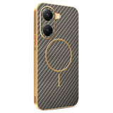 For-Xiaomi-Poco-X7-Pro-5G-/-Redmi-Turbo-4-5G-Phone-Case-Carbon-Fiber-Textured-Electroplated-TPU-Back-Cover-Coffee