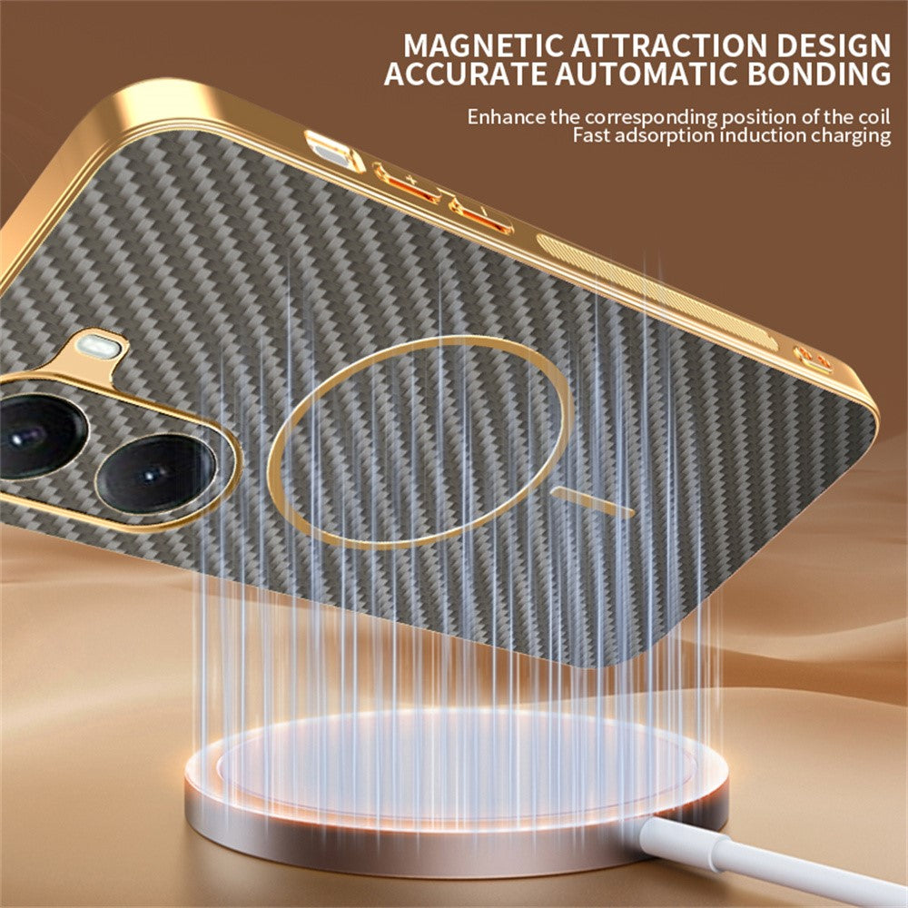 For-Xiaomi-Poco-X7-Pro-5G-/-Redmi-Turbo-4-5G-Phone-Case-Carbon-Fiber-Textured-Electroplated-TPU-Back-Cover-Coffee