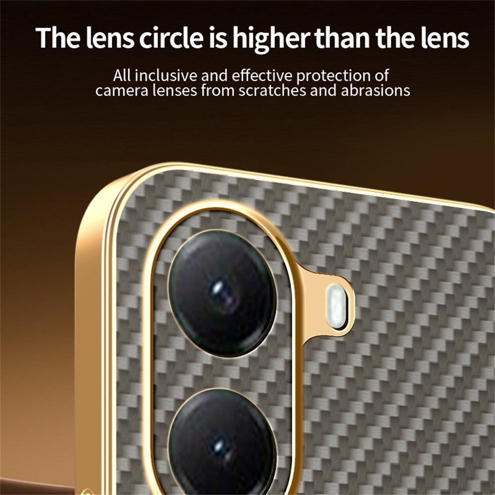 For-Xiaomi-Poco-X7-Pro-5G-/-Redmi-Turbo-4-5G-Phone-Case-Carbon-Fiber-Textured-Electroplated-TPU-Back-Cover-Coffee