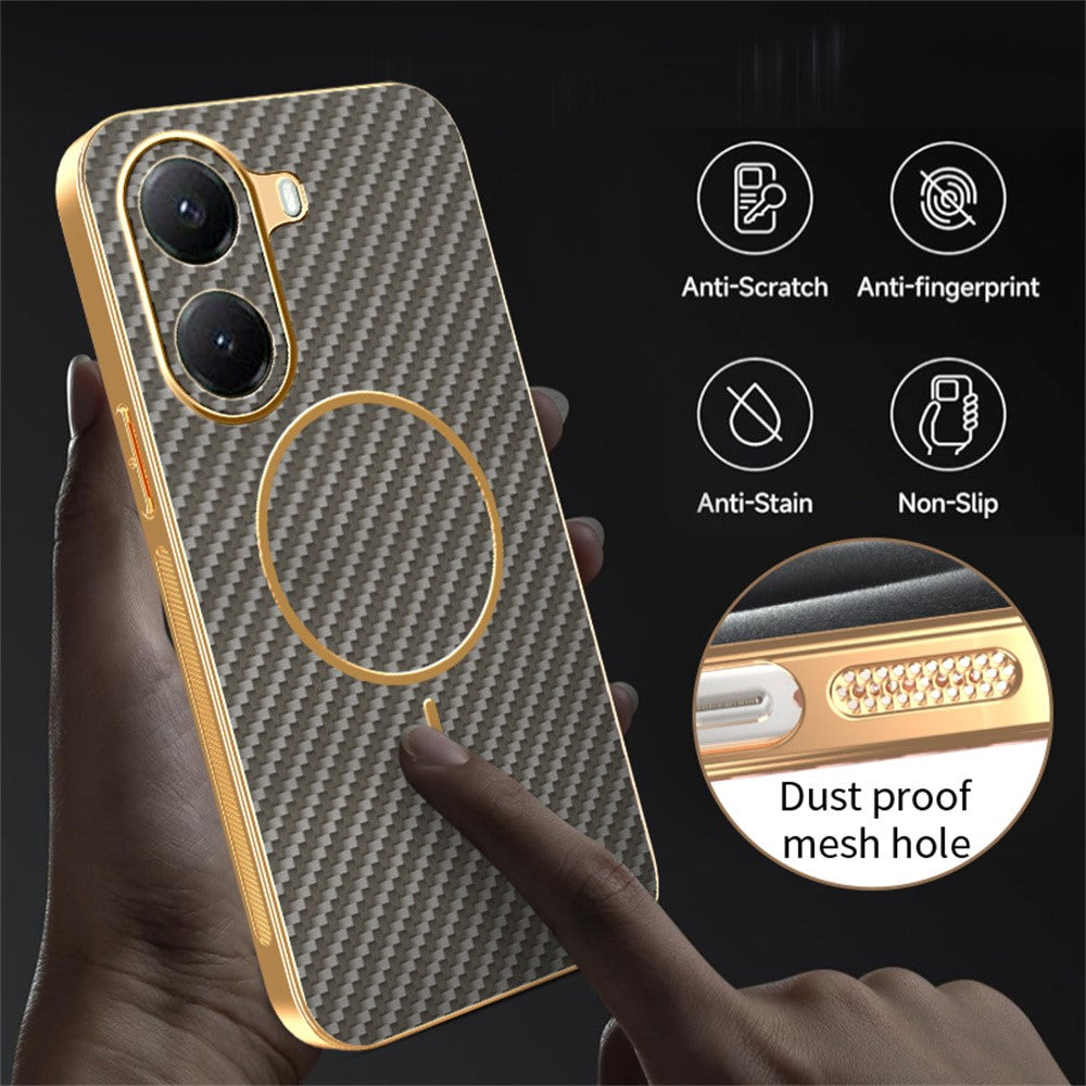 For-Xiaomi-Poco-X7-Pro-5G-/-Redmi-Turbo-4-5G-Phone-Case-Carbon-Fiber-Textured-Electroplated-TPU-Back-Cover-Coffee
