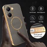 For-Xiaomi-Poco-X7-Pro-5G-/-Redmi-Turbo-4-5G-Phone-Case-Carbon-Fiber-Textured-Electroplated-TPU-Back-Cover-Coffee