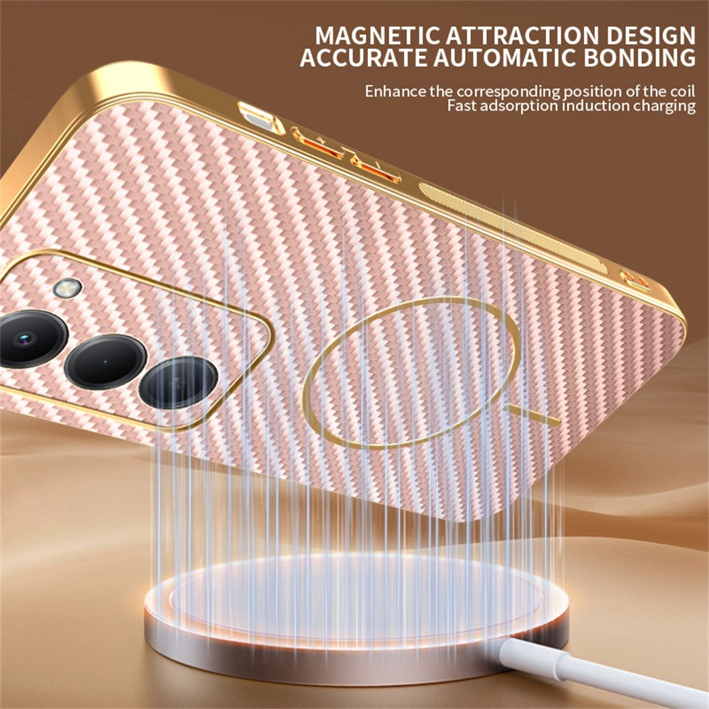 For-Xiaomi-Redmi-15-4G-(EU)-(171mm)-Phone-Case-Carbon-Fiber-Textured-Electroplated-TPU-Back-Cover-Pink