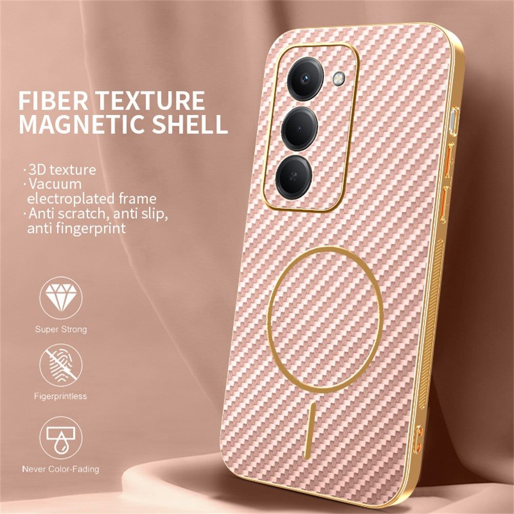 For-Xiaomi-Redmi-15-4G-(EU)-(171mm)-Phone-Case-Carbon-Fiber-Textured-Electroplated-TPU-Back-Cover-Pink